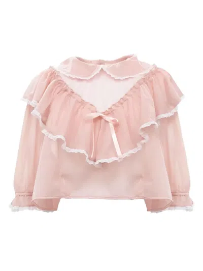 Jenny Fax Ruffled Lace-trimmed Blouse In Pink
