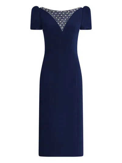 Jenny Packham Adeline Embellished Short-sleeved Midi Dress In Blue