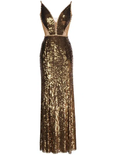 Jenny Packham Ayanna Sequin-embellished Sleeveless Gown In Gold
