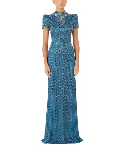 Jenny Packham Amber Embellished Maxi Dress In Blue