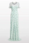 Jenny Packham Beaded Short Sleeve Maxi Dress In Blue