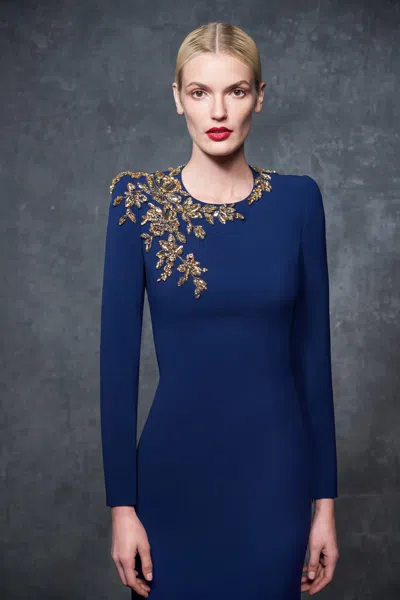 Jenny Packham Angel Eyes Crepe Midi Dress In Blue