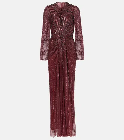 Jenny Packham Anja Sequin-embellished Gown In Burgundy