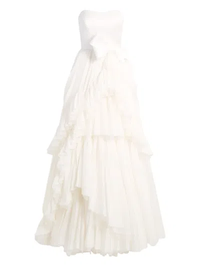 Jenny Packham Antonia Ruffled Bow Dress In White
