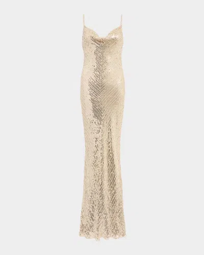 Jenny Packham Ariel Sleeveless Cowl-neck Sequined Gown In Multi
