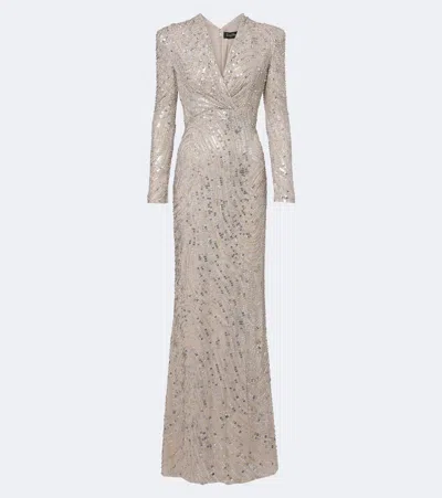 Jenny Packham Arizona Embellished Gown In Silver
