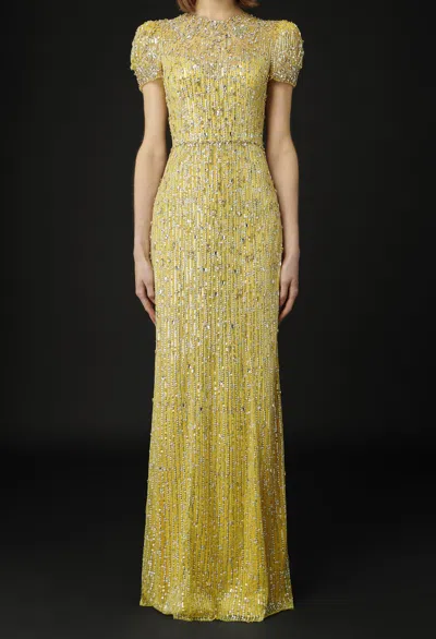Jenny Packham Aster Crystal-embellished Dress In 黄色