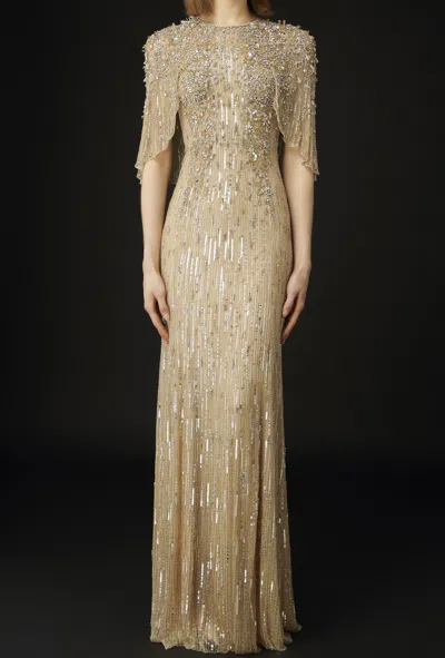 Jenny Packham Astra Beaded Gown In Gold