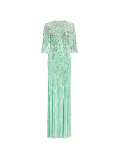 Jenny Packham Astra Sequin-embellishment Maxi Dress In Green