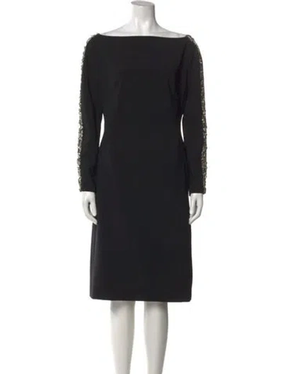 Pre-owned Jenny Packham Bateau Neckline Knee-length Dress In Black