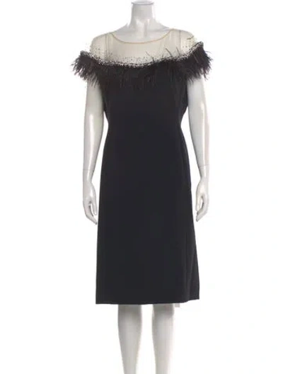 Pre-owned Jenny Packham Bateau Neckline Knee-length Dress In Black