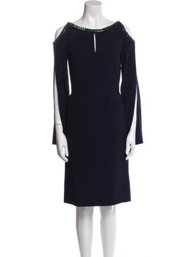 Pre-owned Jenny Packham Bateau Neckline Knee-length Dress In Blue