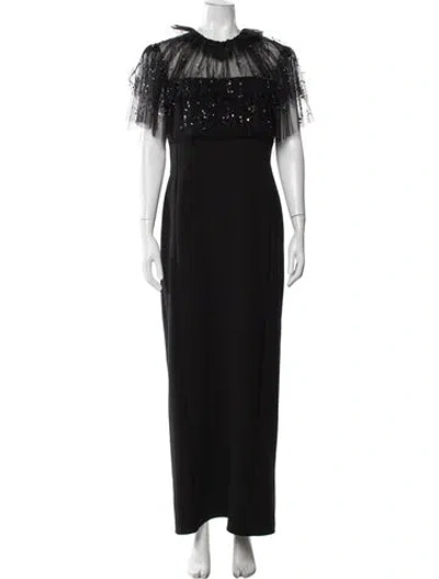 Pre-owned Jenny Packham Bateau Neckline Long Dress In Black