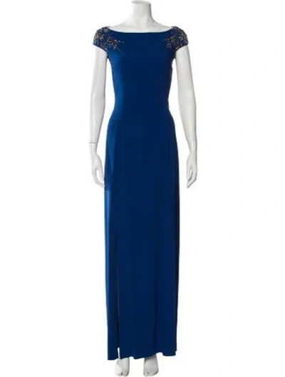 Pre-owned Jenny Packham Bateau Neckline Long Dress In Blue