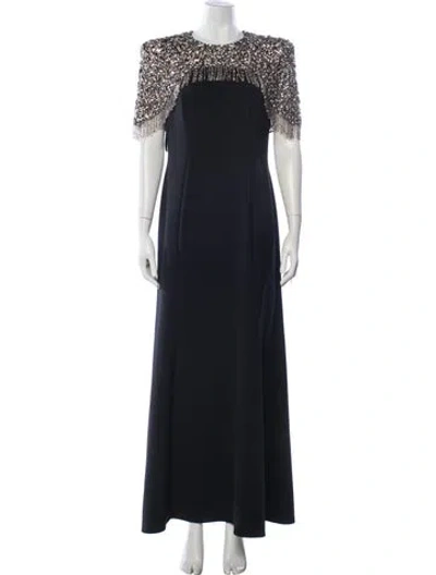 Pre-owned Jenny Packham Bateau Neckline Long Dress In Blue