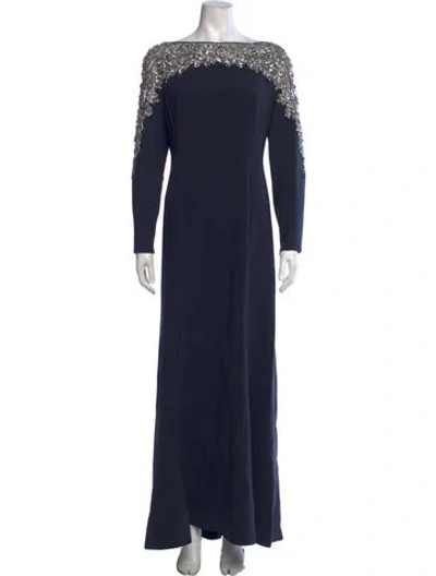 Pre-owned Jenny Packham Bateau Neckline Long Dress In Blue
