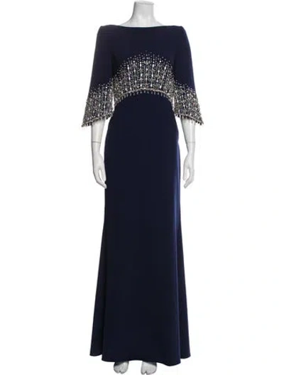 Pre-owned Jenny Packham Bateau Neckline Long Dress In Blue