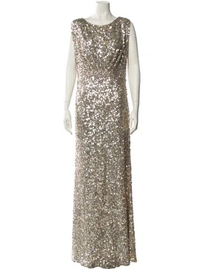 Pre-owned Jenny Packham Bateau Neckline Long Dress In Gold