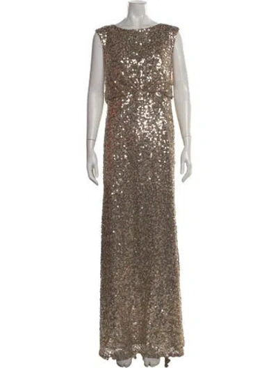 Pre-owned Jenny Packham Bateau Neckline Long Dress In Gold
