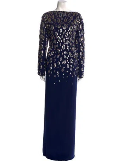 Pre-owned Jenny Packham Bateau Neckline Long Dress W/ Tags In Blue