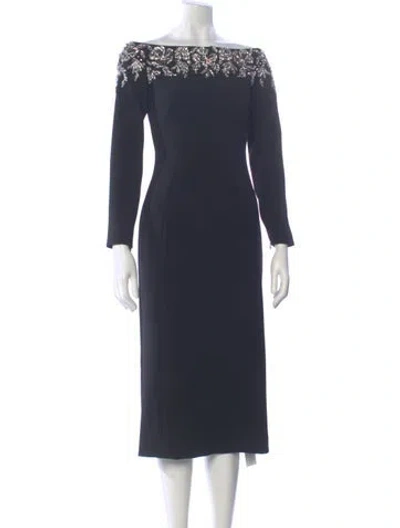 Pre-owned Jenny Packham Bateau Neckline Midi Length Dress In Blue