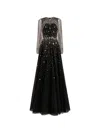 Jenny Packham Oliver Beaded-applique Maxi Dress In Black