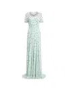 Jenny Packham Beaded Short Sleeve Maxi Dress In Blue