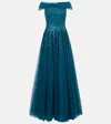 Jenny Packham Bee Crystal-embellished Gown In Blue