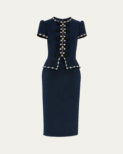 JENNY PACKHAM BISOU CRYSTAL BOW PEPLUM MIDI DRESS