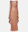 Jenny Packham Blaize Caped Embellished Gown In Brown