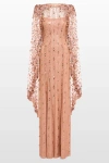 Jenny Packham Blaize Sequin-embellished Cape Maxi Dress In Orange