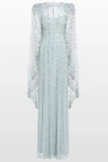 Jenny Packham Blaize Sequin-embellished Cape Maxi Dress In Blue