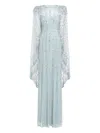 Jenny Packham Blaize Sequin-embellished Cape Maxi Dress In Blue