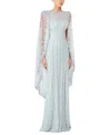 Jenny Packham Blaize Sequin-embellished Cape Maxi Dress In Silver