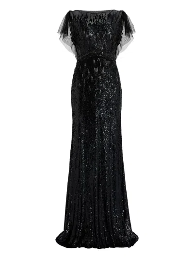 Jenny Packham Bonnie Sequin-embellished Tulle Dress In Black