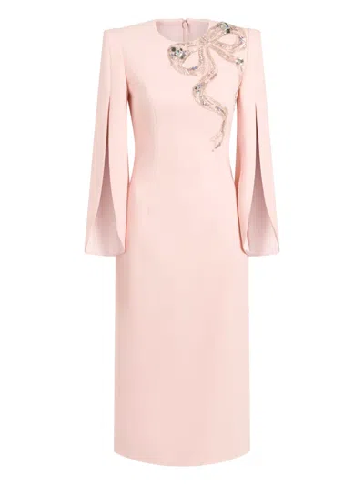Jenny Packham Bow-embellished Midi Dress In Pink