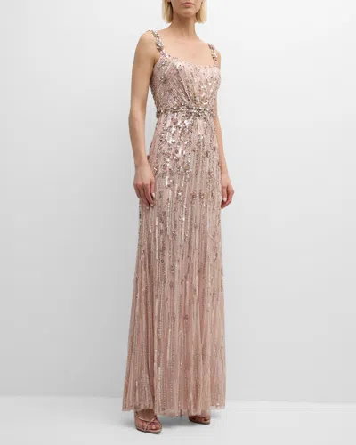 JENNY PACKHAM BRIGHT GEM EMBELLISHED SLEEVELESS A-LINE GOWN