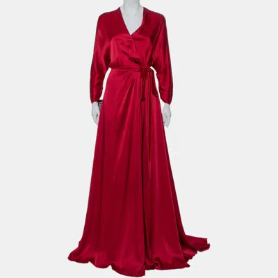 Jenny Packham Burgundy Satin Trail Detail Wrap Gown In Red