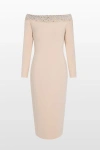 Jenny Packham Calypso Off-the-shoulder Midi Dress In Neutral