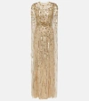 JENNY PACKHAM CAPED SEQUINED GOWN