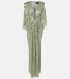 Jenny Packham Carrie Caped Embellished Gown In Green