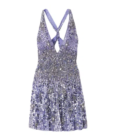 Jenny Packham Crystal And Sequin-embellished Tulle Mini Dress In Purple