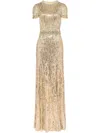 Jenny Packham Celeste Short-sleeve Crystal Sequined Gown In Neutrals