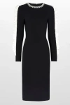 Jenny Packham Cora Beaded Long Sleeve Dress In Black