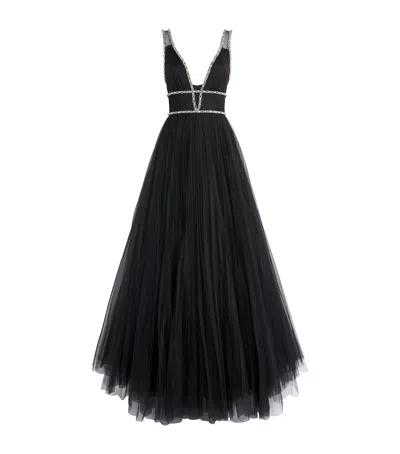Jenny Packham Chiffon Embellished Cybele Gown In Black