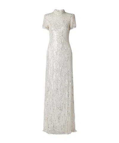 Jenny Packham Chiffon High-neck Dress In White