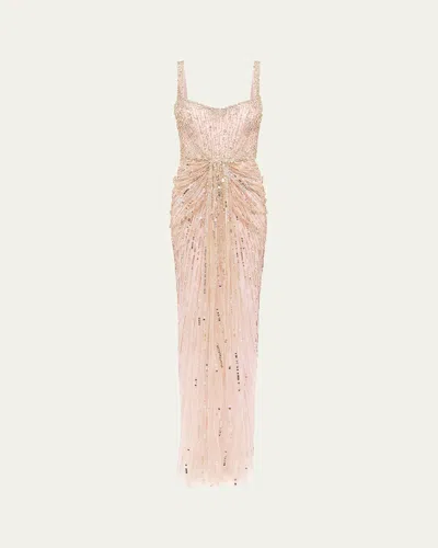 Jenny Packham Chrissy Knot Crystal Sequined Gown In Pink