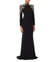 Jenny Packham Cobra Embellished-shoulders Mock-neck Maxi Dress In Black