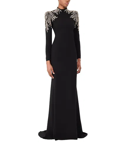 Jenny Packham Cobra Embellished-shoulders Mock-neck Maxi Dress In Black