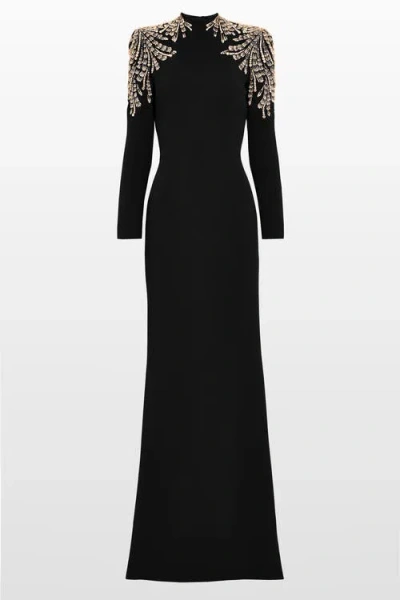 JENNY PACKHAM JENNY PACKHAM COBRA EMBELLISHED-SHOULDERS MOCK-NECK MAXI DRESS